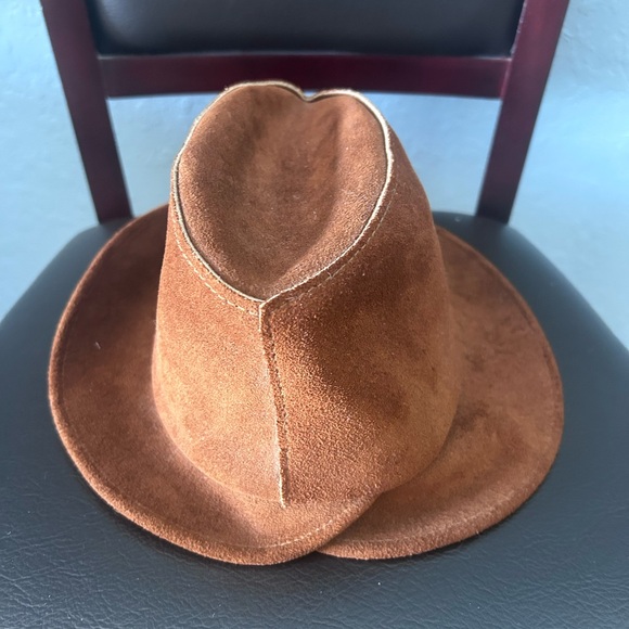 VINTAGE 1970’s brown suede fedora Size medium unique rare chic bohemian boho - Picture 5 of 6